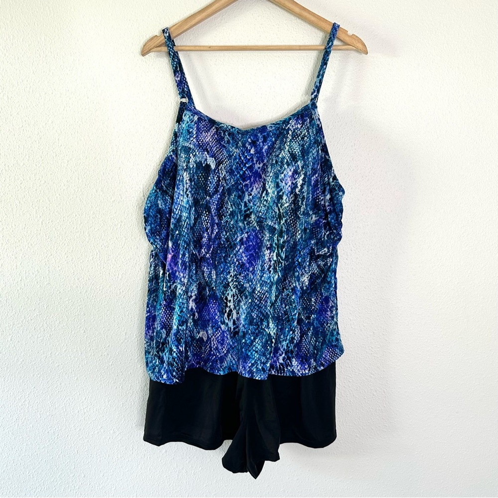 Trimshaper Blue Black Swim Romper 22W